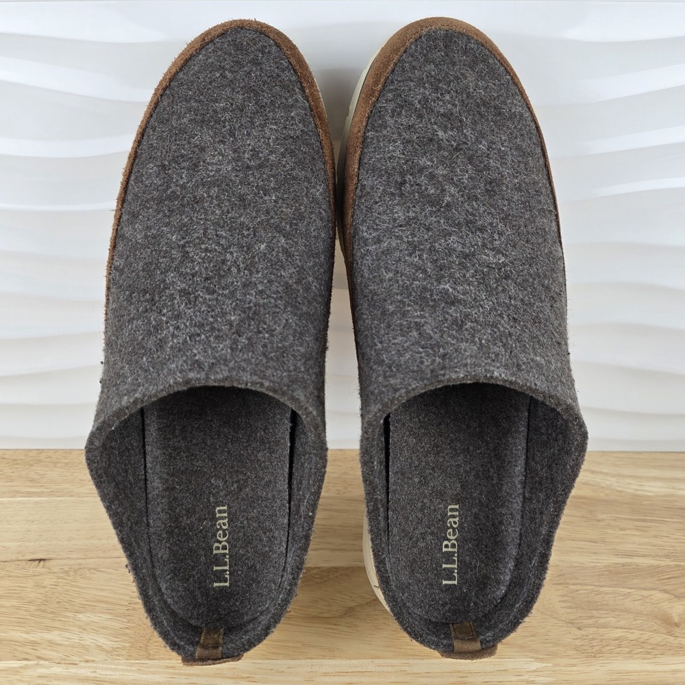 LL‎ Bean Downeast Slip On Clogs Gray Wool Brown Suede Shoes Mens Size 11 - Picture 10 of 13